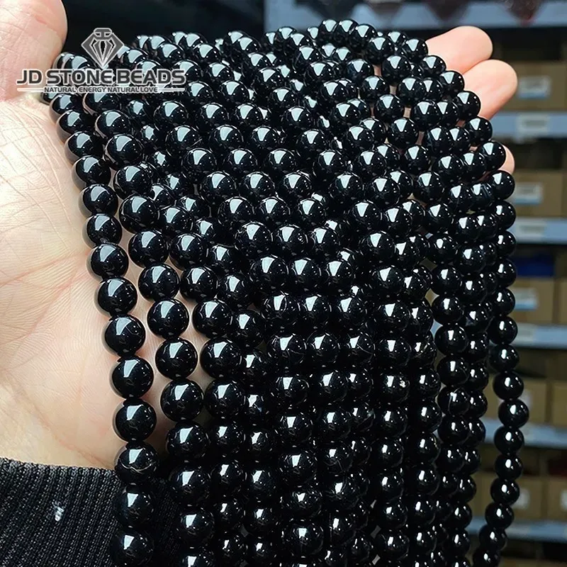 5A Natürliche Schwarze Achat Onyx Stein Perlen Runde Lose Spacer 4 6 8 10 12mm Für Schmuck Machen DIY armbänder Zubehör 15'' Strang