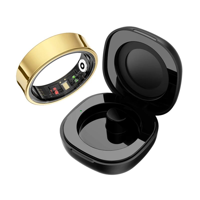 R09 Smart Ring Männer Frauen mit Ladehülle, Herzfrequenz Blutsauerstoff, Hauttemperaturmonitor, 5ATM wasserdicht für Android iOS