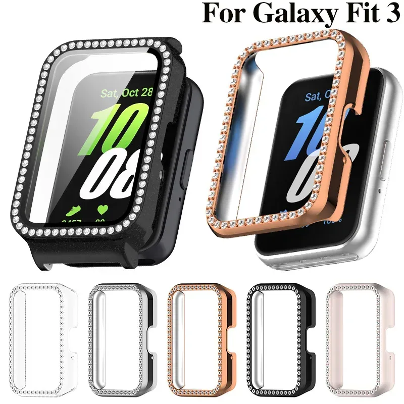 Beschützer Bling PC Hohlgehäuse für Samsung Galaxy Fit 3, Smartwatch-Armband, Diamant-Kristall-Stoßstange, Schutzhülle, Bildschirm