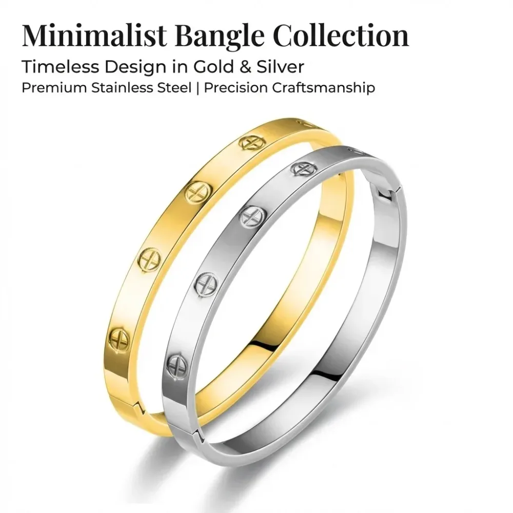 JP One Elegantes Goldfarbenes Schnapparmband, Edelstahl-Kreuzarmreif, Luxuriöser Damenschmuck (60mm Innendurchmesser)