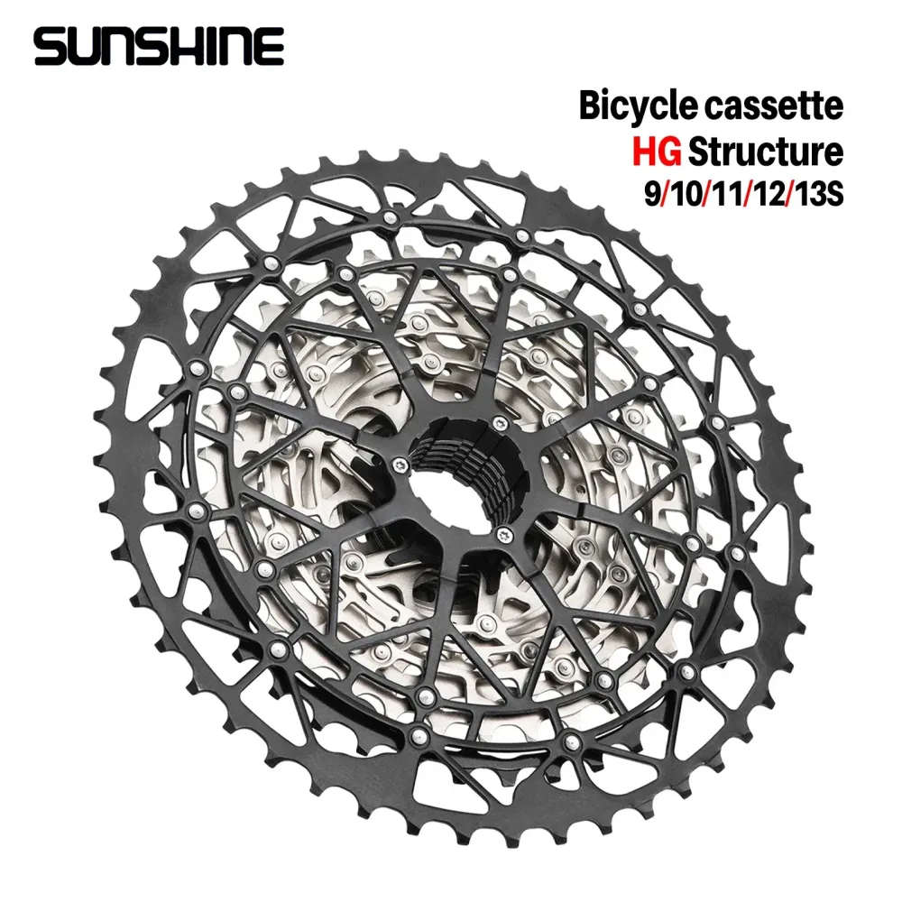 SUNSHINE Ultraleichtes Fahrradkassetten-Freilauf, Kohlenstoffstahl, Material 9/10/11/12/13 Geschwindigkeit, HG-Struktur, Kettenrad für Mountainbike