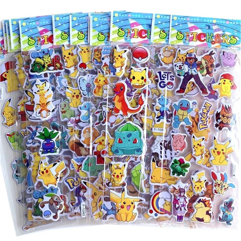12 Stück Cartoon Pokemon Pikachu Aufkleber Kawaii Niedliche Anime Wasserfeste 3D-Aufkleber Puffy Bulk Buchaufkleber Spielzeug Geschenk