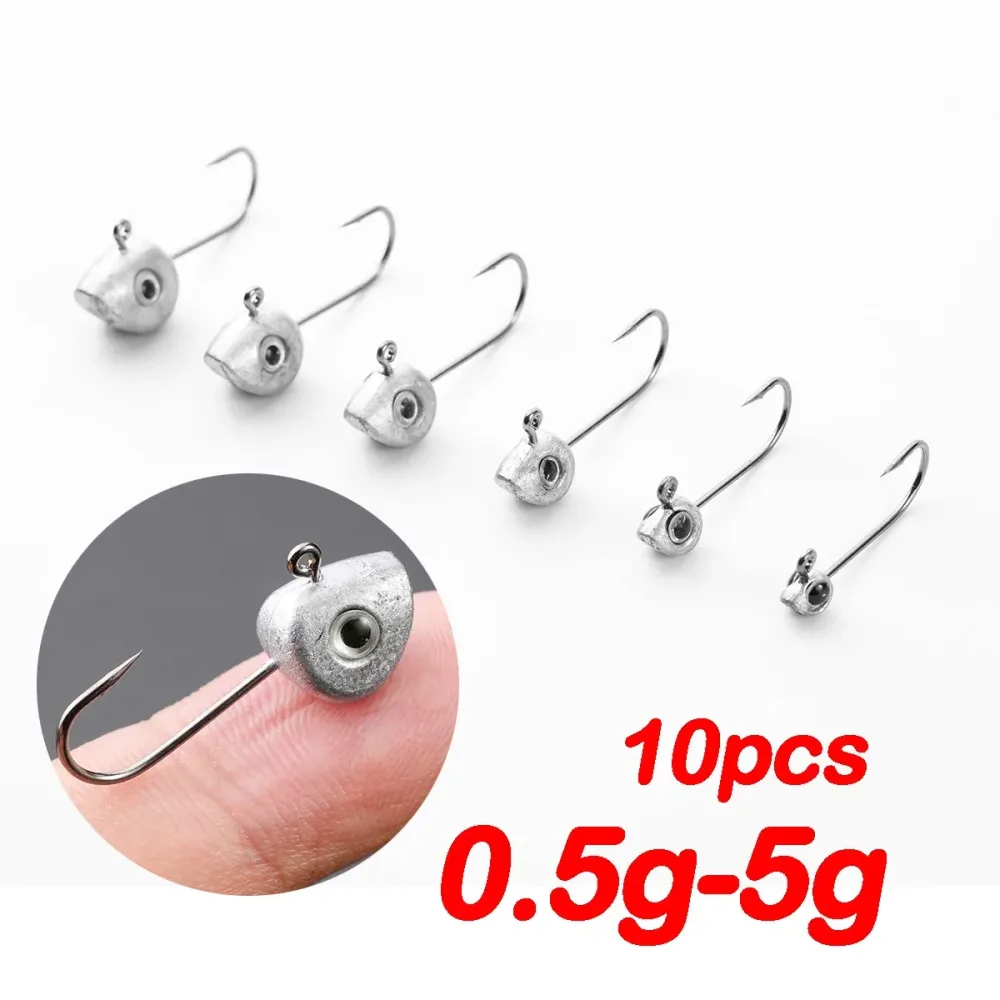 10 stücke Mini Jig Kopf Haken 3D Augen 0,5g 1g 2g 3g 4g 5g Bass Crappie Angeln Jig Haken Weicher Köder Wurm Angeln Köder Haken