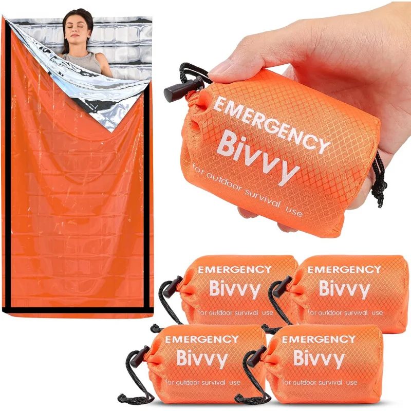 Notfall-Schlafsack, Überlebensdecke, Thermo-Mylar-Biwaksack, leichter, wasserdichter, tragbarer Unterschlupf für Camping und Wandern