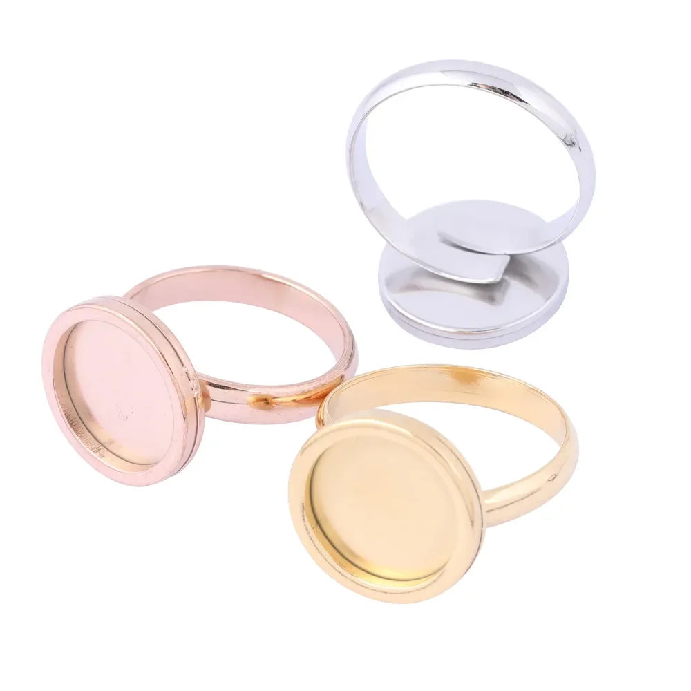 Onwear 10 Stück rosévergoldete Passform 12 mm runde Cabochon-Ringrohlinge, verstellbare Basisfassung aus Edelstahl, DIY-Schmuckblenden
