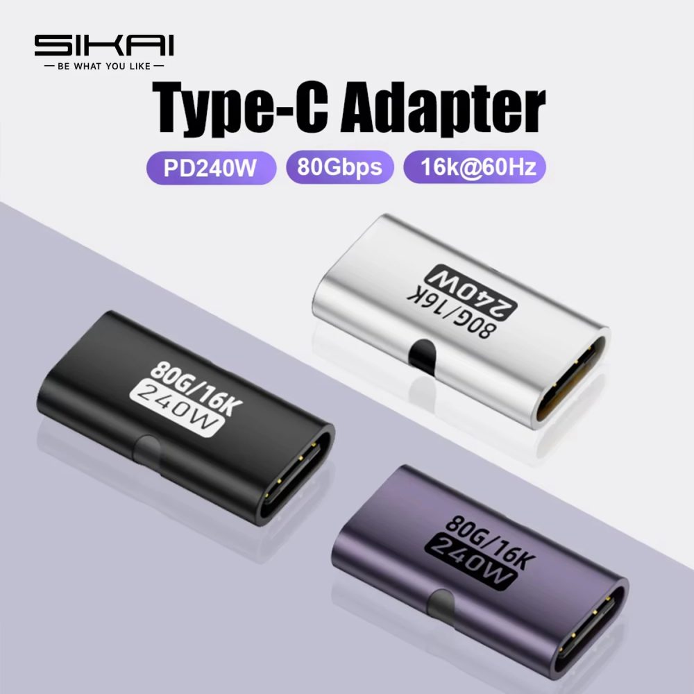 USB4 80 Gbit/s USB C Buchse auf Buchse Adapter Koppler 240 W PD Schnellladung 8K@60Hz Typ C Extender Konverter für MacBook iPad Pro