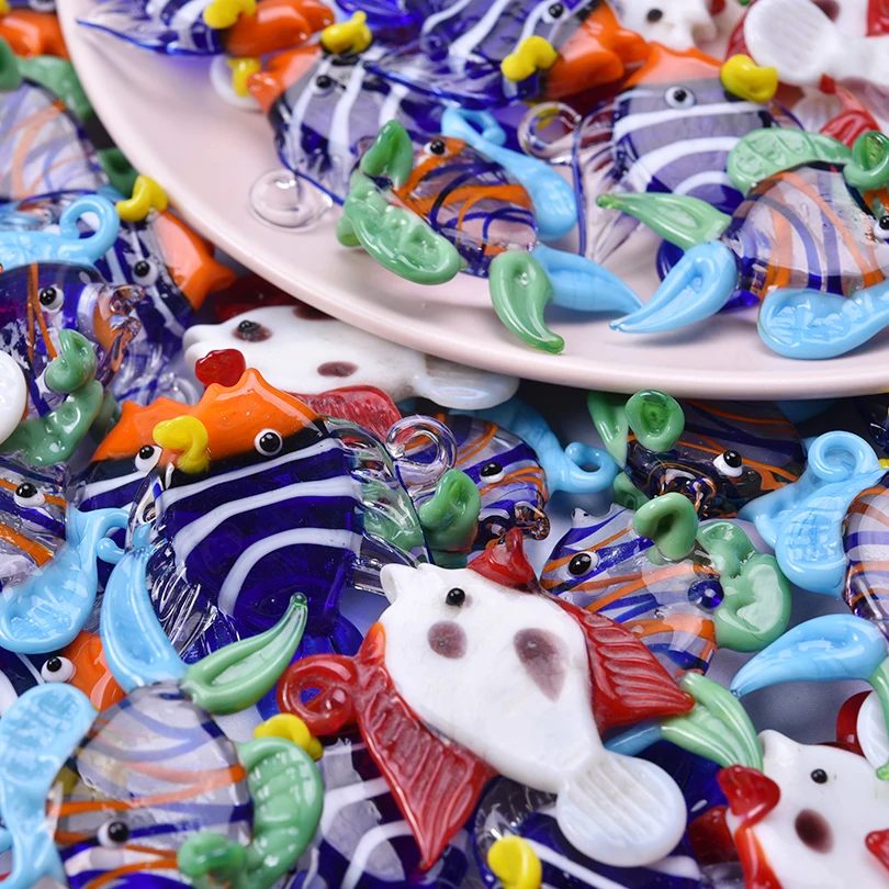 1/3 Stück große tropische Fisch-Anhänger aus Glas für Schmuckherstellung, bunte Ozean-Charms in großen Mengen, DIY-Halskette, Ohrringe