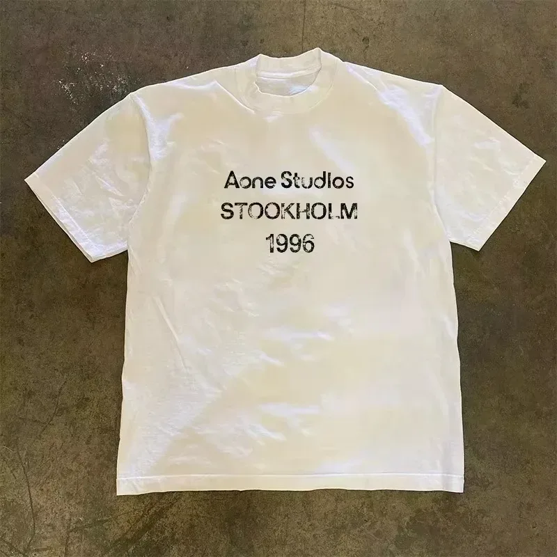 2026 Sommer-Trend Übergroßes T-Shirt Atmungsaktive Baumwolle Retro Distressed Stockholm 1996 Buchstaben-Print Unisex Lässige Sweatshirts