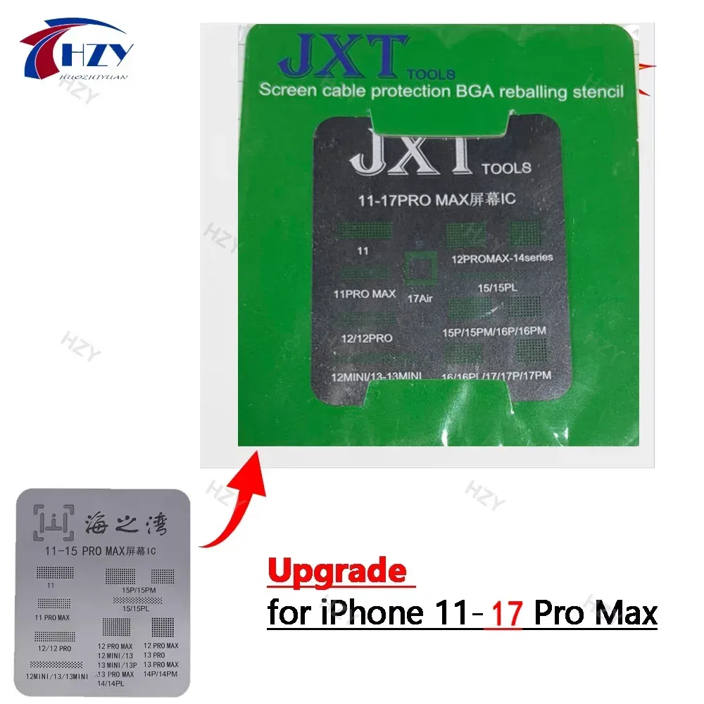 LCD-Bildschirm-IC-Schutz-BGA-Reballing-Schablonen für iPhone 11 12 Pro 13 14 15 16 17 Pro Max Flex-Bildschirm-Chip-Stahlnetz