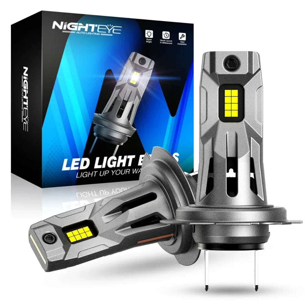 NIGHTEYE H7 LED-Scheinwerfer, 20.000 lm, Canbus, Mini-H7-Glühbirnen, 60 W, 6500 K, weiße Plug-and-Play-Autolichter mit Lüfter-Scheinwerfer