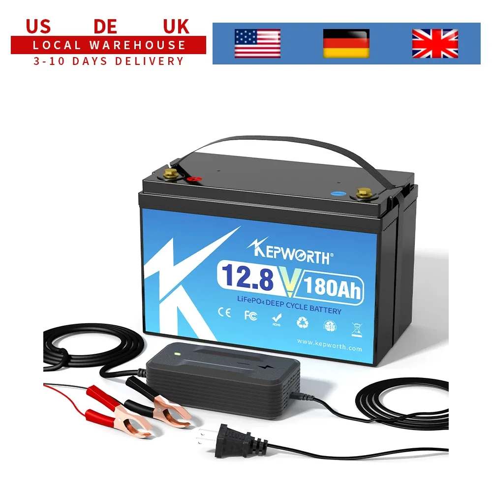 KEPWORTH Neue 12V 180Ah LiFePO4-Batterie mit integriertem 100A BMS, perfekter Ersatz für Blei-Säure für Wohnmobile, Solaranlage