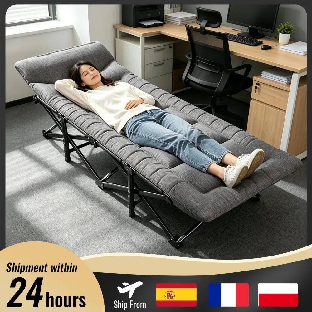 Klappbares Campingbett, Tragbares Robustes Outdoor-Campingbett mit Kissen & Baumwollkissen, Outdoor-Liegestuhl für Erwachsene, Zuhause, Strand, Wohnmobil, Mittagspause, 200KG Tragkraft