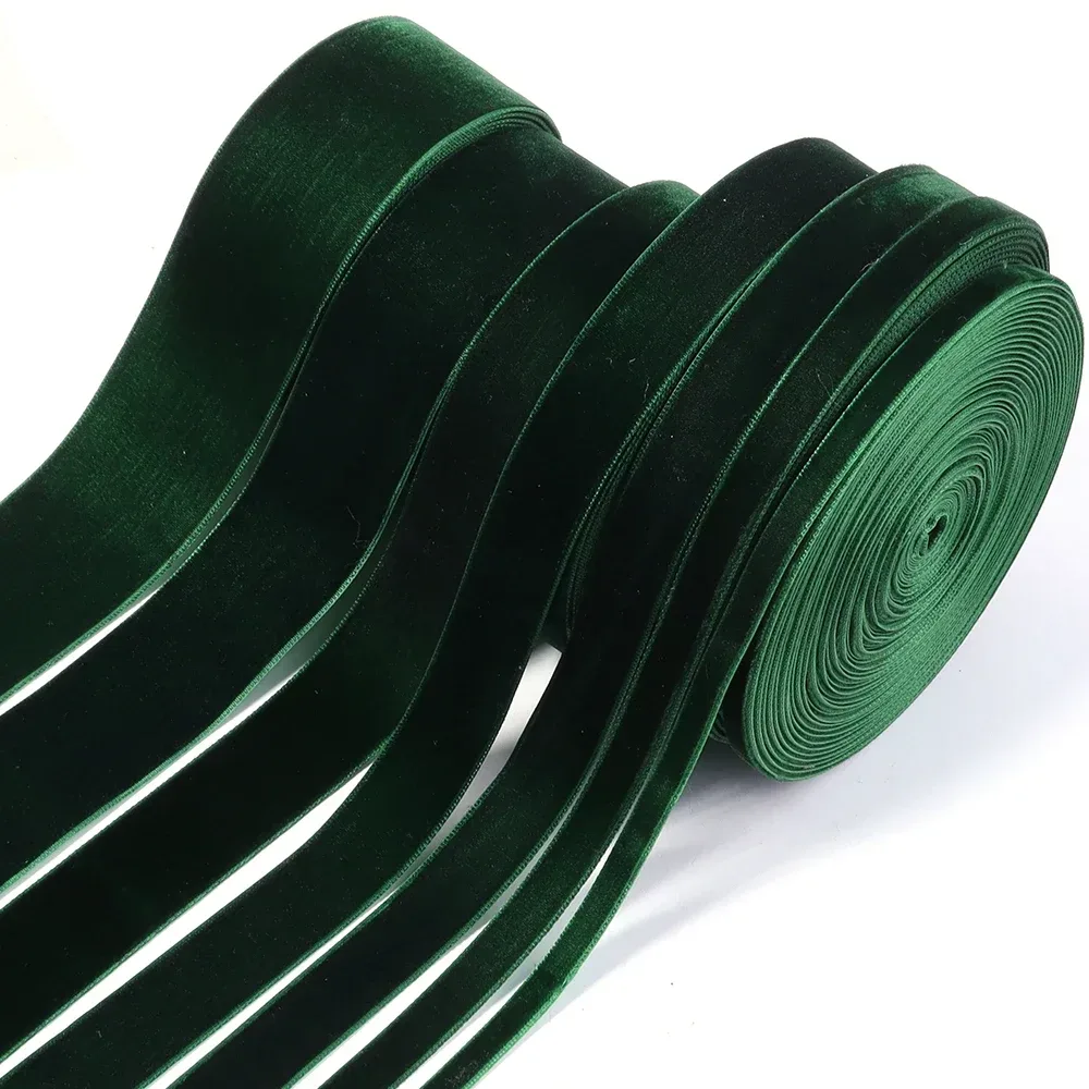 5?10 Yards/Rolle dunkelgrüne Samtbänder, einseitiges Beflockungsgurtband für Weihnachtsfeier, DIY, handgefertigte Geschenkverpackung, Dekoration