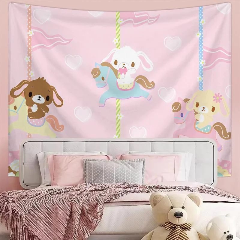 VIKAMA Niedliche Kawaii-Karussell-Wandteppiche aus Polyesterfaser, Wandbehang für Schlafzimmer, Kinderzimmer, Heimdekoration