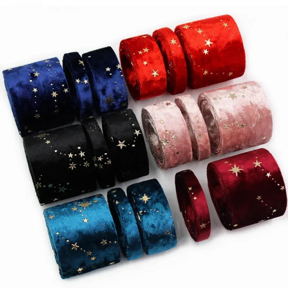 Doppelseitige Samtbänder Heißprägung Sterne DIY Geschenkverpackung Hochzeitsstrauß Weihnachten Party Supplies Dekor Haarschmuck