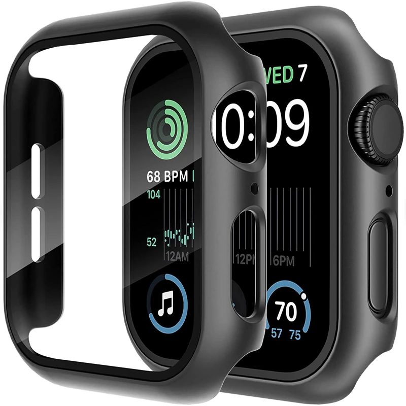 Gehärtetes Glas + Hülle für Apple Watch 46mm 44mm 45mm 41mm 40mm 42mm Displayschutz für iWatch Serie 10 9 8 7 6 SE 5 Zubehör