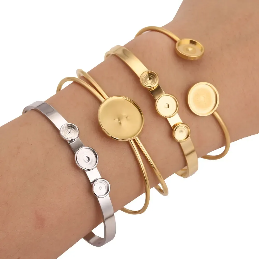 2 Stück verstellbare Armreifrohlinge aus Edelstahl, Armreifrohlinge mit Cabochon-Basis, Schmuckzubehör, DIY-Armband für die Schmuckherstellung