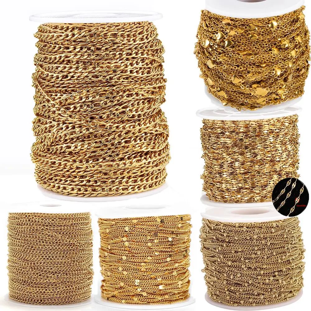 2 Meter Edelstahl Anti-Allergie Gliederketten für DIY Halsketten Armbänder Schmuckherstellung Zubehör Perlenkette