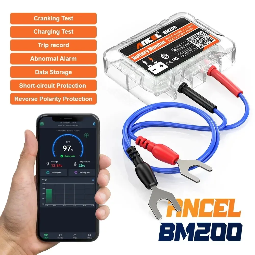 ANCEL BM200 12V Batterie Monitor Drahtlose Bluetooth Auto Batterie Gesundheit APP Überwachung Batterie Tester Werkzeuge Für Android IOS