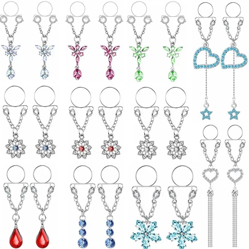 1 Paar sexy Quasten-Kristall-Schmetterlings-Anhänger, gefälschter Nippelring für Frauen und Mädchen, verstellbarer künstlicher Nippel-Piercing-Körperschmuck