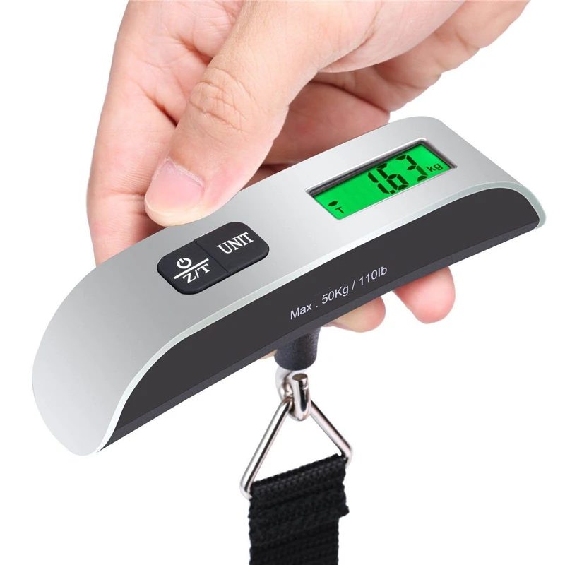 Tragbare Waage, digitales LCD-Display, 110 lb/50 kg, elektronisches Gepäck, hängender Koffer, Reisegewicht, Gepäcktasche, Gewichtsbalance-Werkzeuge