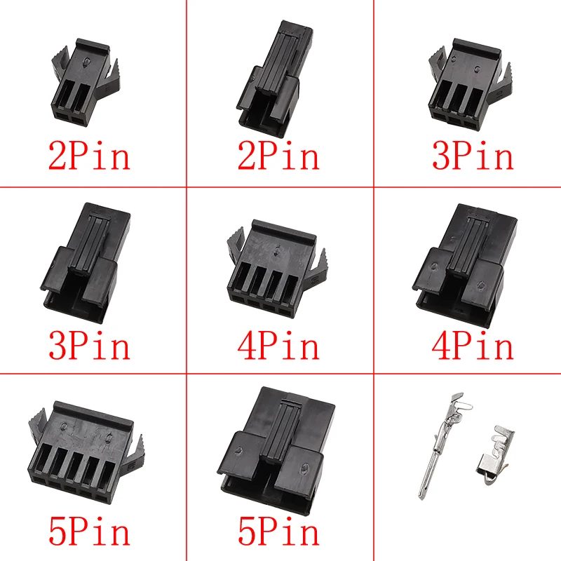 SM 2,54 mm Rastermaß JST SM 2/3/4/5 Pin Buchse und Stecker Schwarzes Kunststoffgehäuse Drahtverbinder JST SM2,54 Steckergehäuse Crimpklemmen