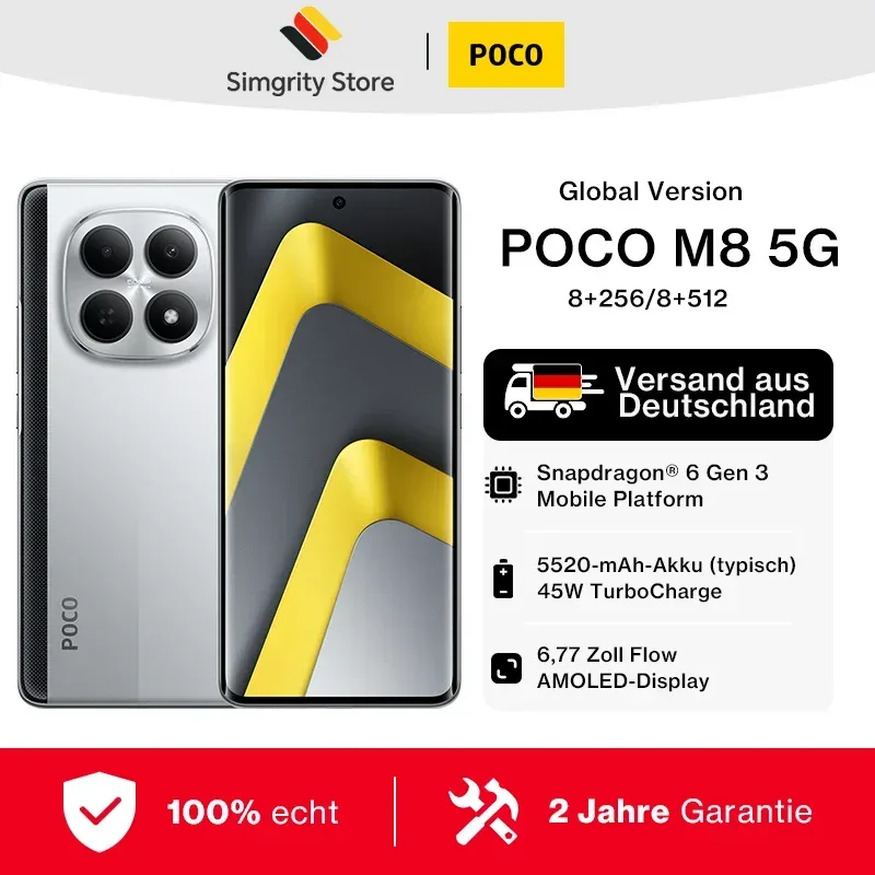Globale Version POCO M8 5G Snapdragon 6 Gen 3 Prozessor Handy Smartphone 6,77