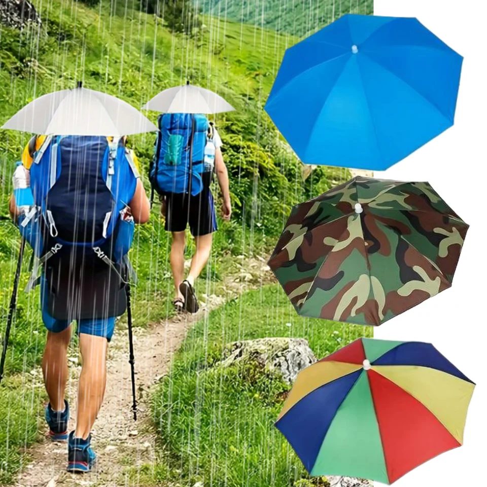 Faltbare Kopfbedeckung, Regenschirm, tragbar, wasserdicht, Angelhut, 55 cm, freihändiger Regenhut für Wandern, Camping, Tarnung, Regenschirm für Erwachsene