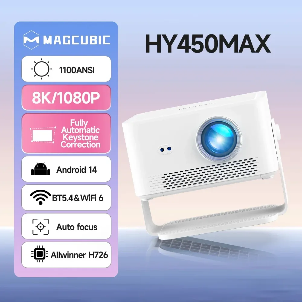 Magcubic HY450MAX Tragbarer Outdoor-Projektor 1100ANSI 1080P Autofokus 8K-Unterstützung Android 14 WiFi6 Beam Mini-Projektor