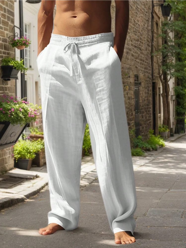 Neue Herren-Strandhose - Vielseitige Outdoor-Freizeithose für den Alltag, Fitness, Einfache Baumwoll-Hanf-Textur, Lockere Lange Hose für Frühling und Sommer