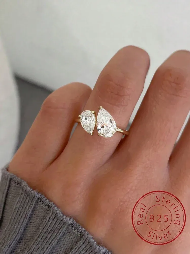 925 Sterling Silber Funkelnde Wassertropfen-Zirkonringe für Frauen, Geschenk, Hochzeitstag, modischer, hochwertiger Schmuck