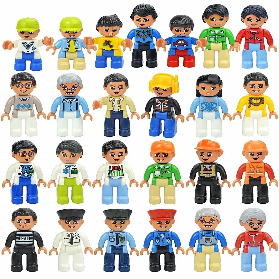 Große Figuren, Baustein, Puppe, Familie, Bauer, Pirat, Arbeiter, Arzt, Polizisten, großer Ziegelstein, kompatibles Bauhaus, Duploes-Spielzeug