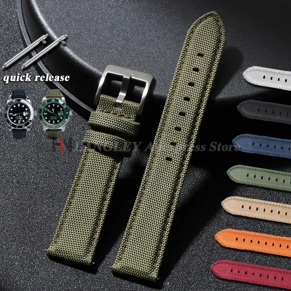 Hochwertige Sailcloth-Leder-Uhrenarmbänder, 20 mm, 22 mm, für Seiko für Omega, Stoff, Nylon-Uhrenarmband, Schnellverschluss-Armband-Zubehör