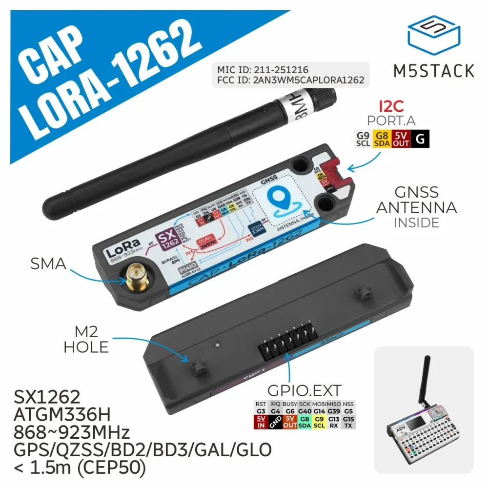 Offizielle M5Stack-Kappe LoRa 12222, für Cardputer Adv (SX1262, ATGM336H)