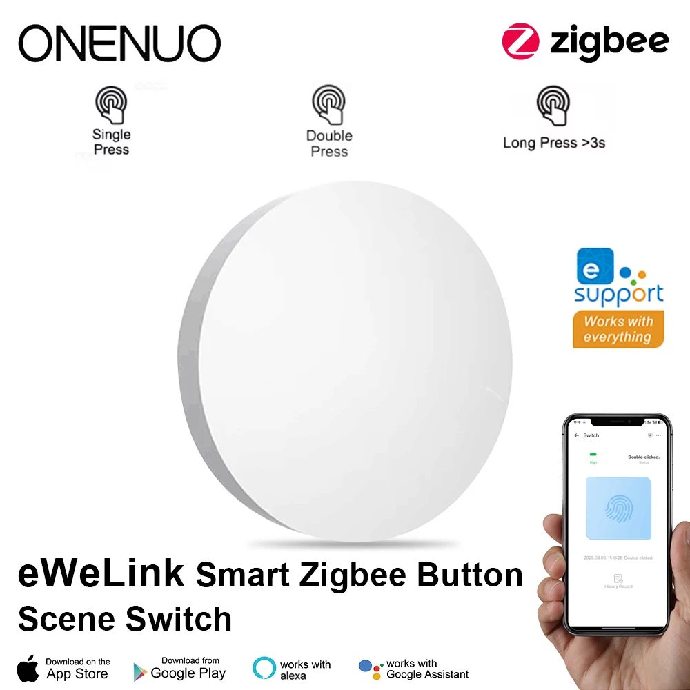 Zigbee Smart Push Button Wireless Switch inklusive Batterie-Fernbedienung, Automatisierungsszenarioschalter, funktioniert mit der eWelink-App