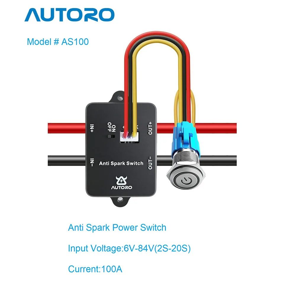 Autoro AS100 Anti-Funken-Netzschalter 100 A 84 V DC ? XT90-Anschluss für ESC, Elektro-Skateboard, Roller, RC, Auto, Boot, E-Bike usw