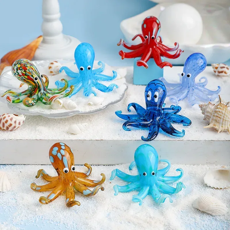 Miniatur Niedliche Flamingo-Oktopus-Figur Handgefertigtes Glas-Ornament Kreative Schreibtischdekoration als Geschenk Cartoon Büro-Ornamente