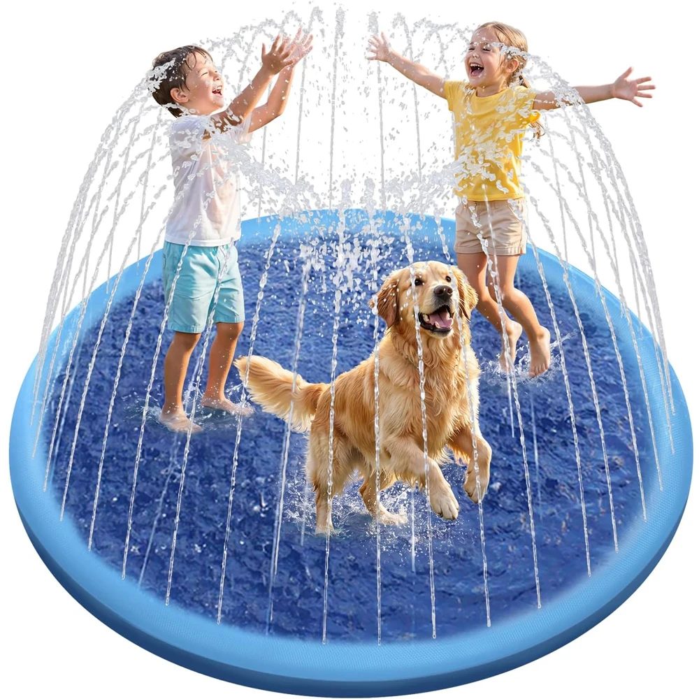 100/150/200cm Sommer-Haustier-Schwimmbecken, aufblasbare Wassersprinkler-Matte, kühlende Spielmatte, interaktives Outdoor-Springbrunnen-Spielzeug für Hunde
