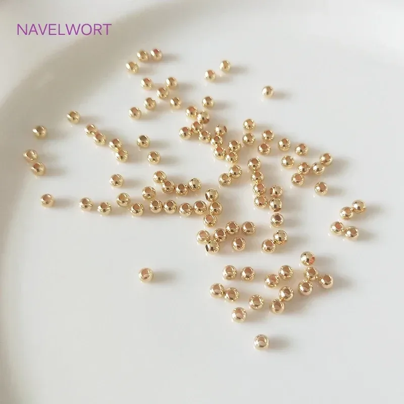 Schmuckherstellungszubehör, 2 mm?6 mm, 14 Karat/18 Karat echt vergoldet, runde Abstandsperlen, Zubehör, DIY-Perlen-Schmuckherstellung