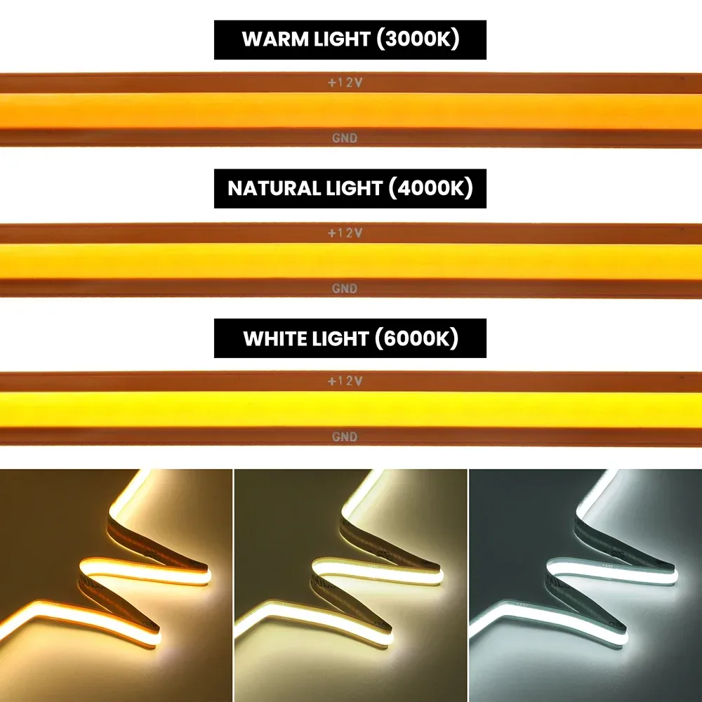 12V 24V LED COB Free Cut Streifen 5m 10m 20m 528/720 LEDs Flexibles Lichtband 3000K 4000K 6000K 1m 2m 0,5m Helle lineare Beleuchtung