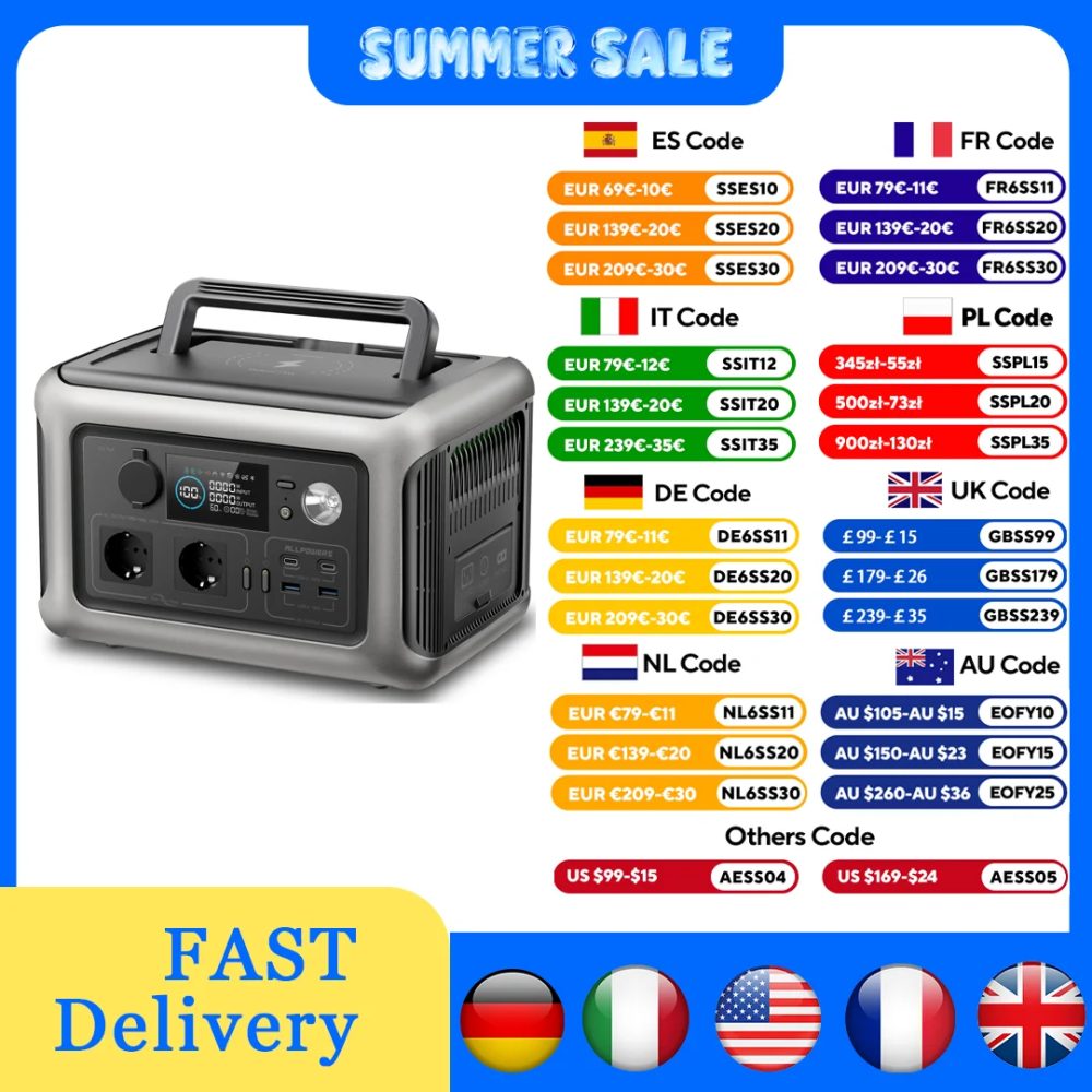 ALLPOWERS R600 Tragbares Kraftwerk 600 W 299 Wh LiFePO4-Solargenerator mit 2 x 600 W (1200 W Überspannung), AC-Steckdose für Camping, Wohnmobil, Zuhause