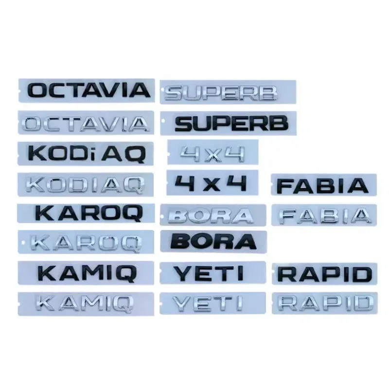 4X4 FABIA KAMIQ KAROQ KODIAQ OCTAVIA RAPID SUPERB YETI Skoda Schriftzug-Logo Autoaufkleber für Skoda-Serien Nachrüstung Kofferraum-Zubehör