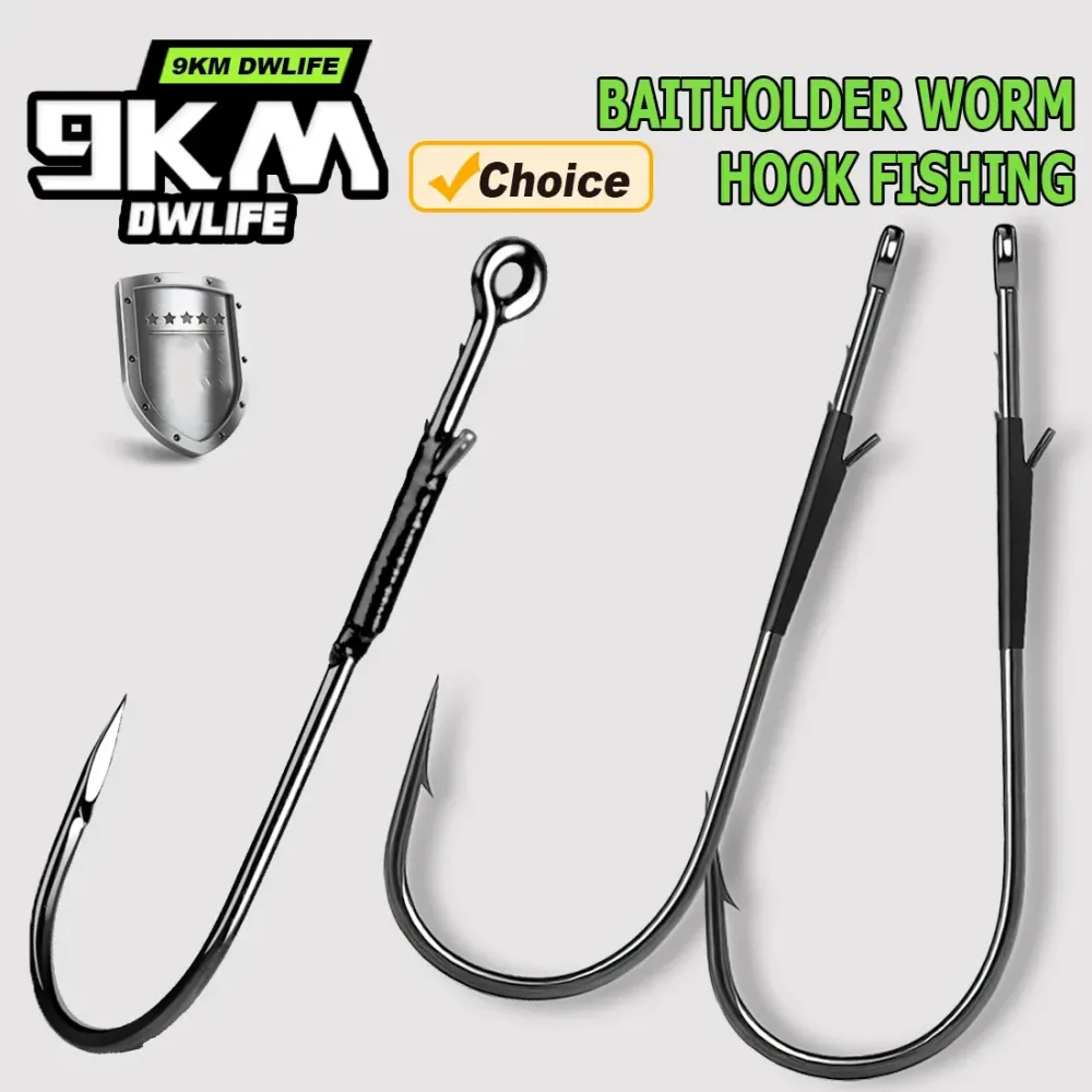 9KM 10-20PCS Baitholder Wurm Haken Angeln High Carbon Stahl Haken für Bass Fishing Flipping Punching Pitching Texas Drop Shot Rig