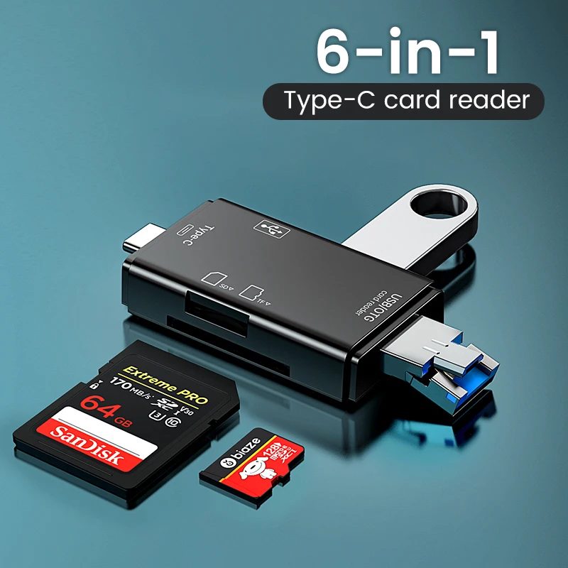 Multifunktions 6 in 1 otg SD-Kartenleser USB 2,0 Typ-C/TF/SD-Speicher karte Smart Card reader für Laptop-Zubehör Adapter