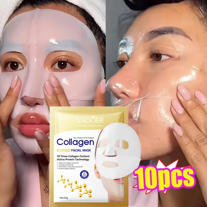 10 Stück Koreanische Kollagen Anti-Falten Gesichtsmaske Feine Linien Reduzieren Anti-Aging Hautstraffung Feuchtigkeitsspendende Aufhellende Hautpflege-Maske