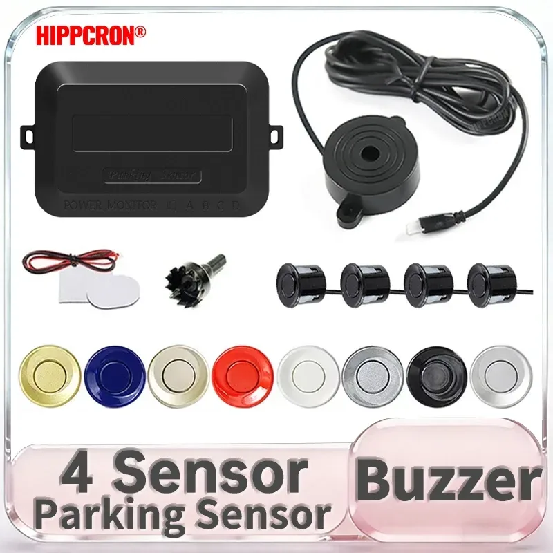 Hippcron 4 Sensoren Buzzer 22mm Auto-Einparksensor-Set Rückfahrradar mit Tonalarm Indikator-System 12V Schwarz Weiß