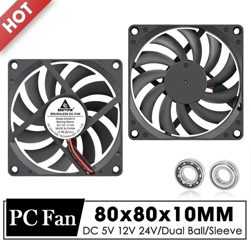 Gdstime 80 mm Lüfter DC 5 V 12 V 24 V 80 x 80 x 10 mm bürstenloser Lüfter 8010 Doppelkugelkühler 8 cm Axiallüfter für PC-Gehäuse-CPU-Kühlung