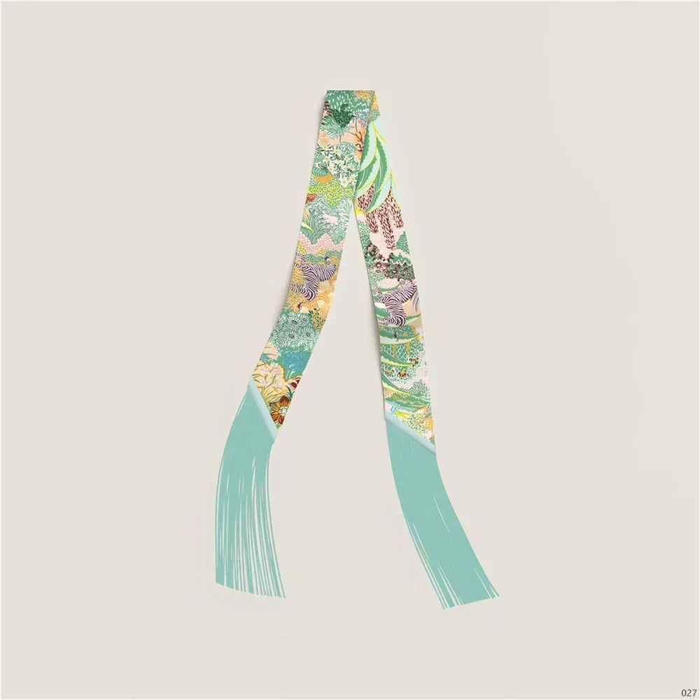 Luxuriöser Seidenschal mit Quasten für Damen, Dekorativer Langer Taschenschmuck, Haarband, Trendiger Kleiner Schal, Halstuch 130x5CM