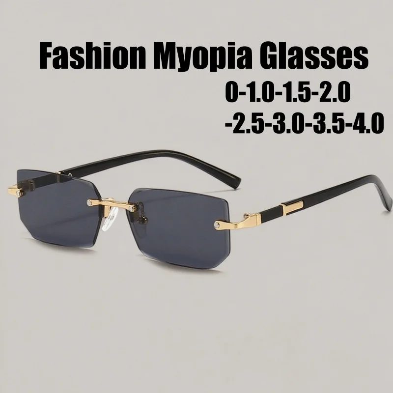 Retro Frauen Myopie Sonnenbrille Trendy Platz Rahmenlose Anti-Uv Sonnenbrille Männer Unisex Mode Nahen Sicht Brillen 0-1,0-4,0