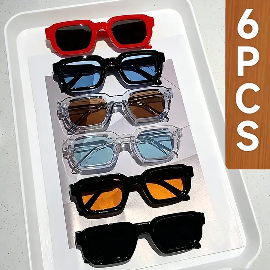 6-teiliges Set Damen Vintage Rechteckige Sonnenbrillen Mode Retro Sonnenbrillen Luxus Markendesign Brillen Eyewear Herren Goggle